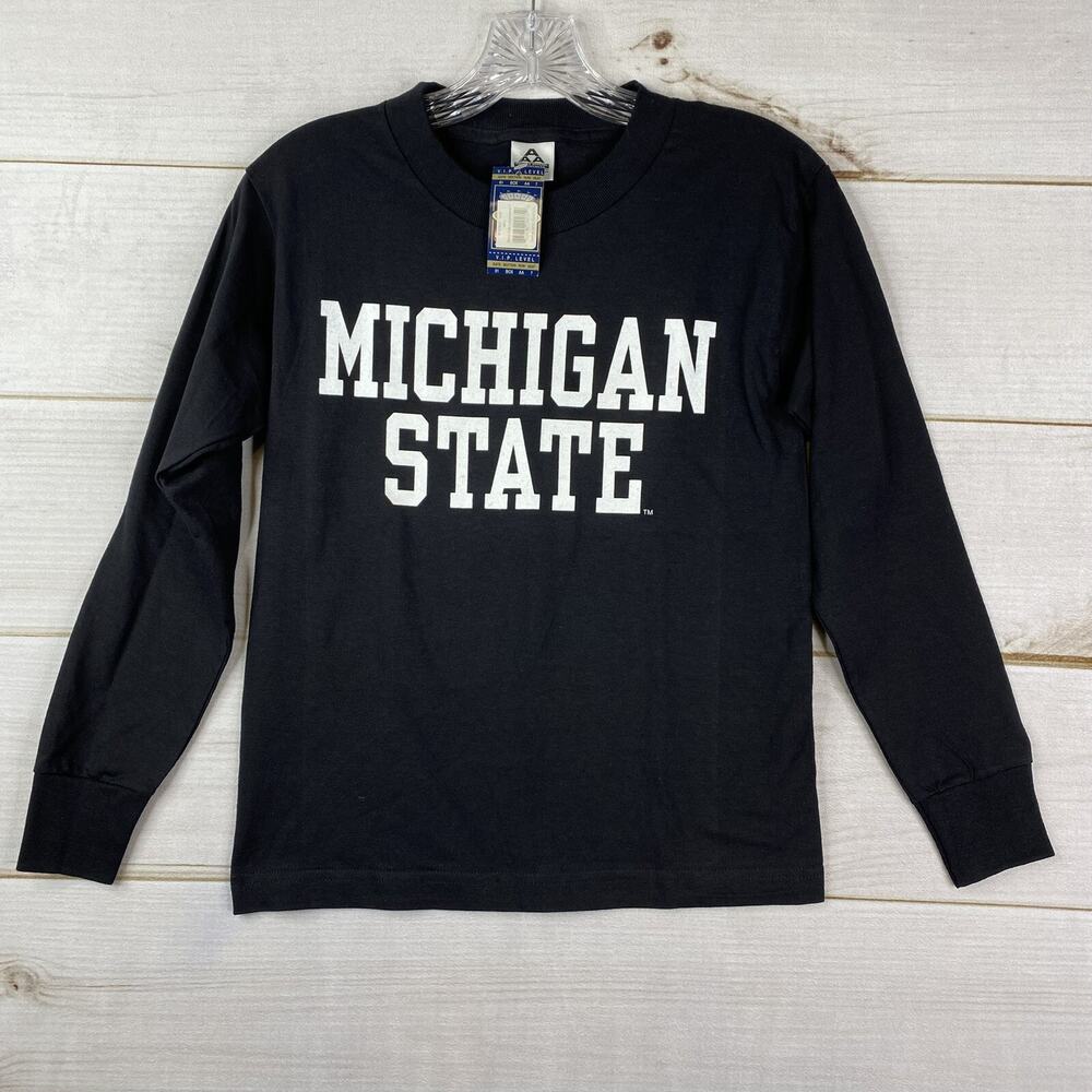 Michigan State Spartans College Kids T-Shirt Youth S Long Sleeve Black Shirt NWT